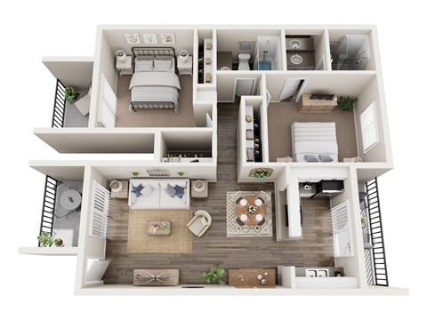 Floor plan for 2 beds, 2 baths, 884 sqft